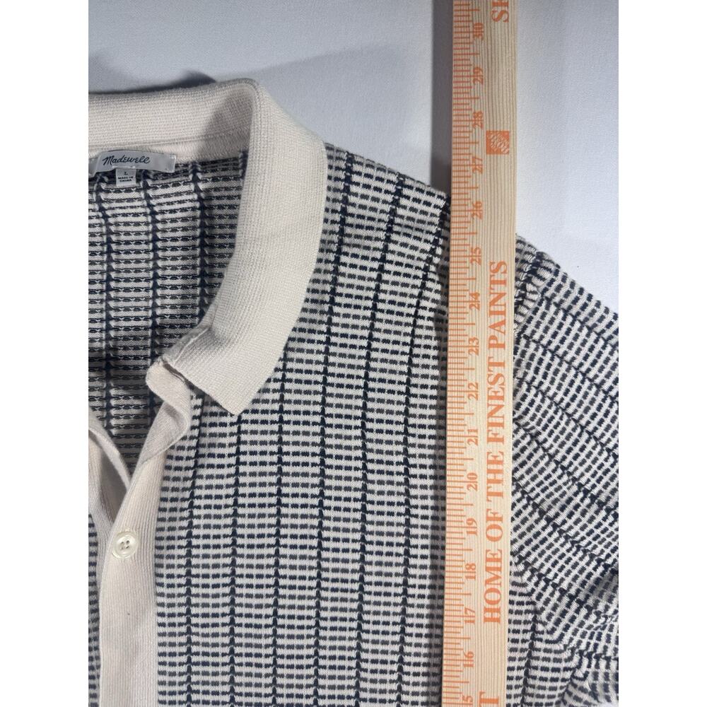 Madewell Men's L Ivory Black Check Knit Cotton Short Sleeve Button-Up Point - Picture 4 of 7